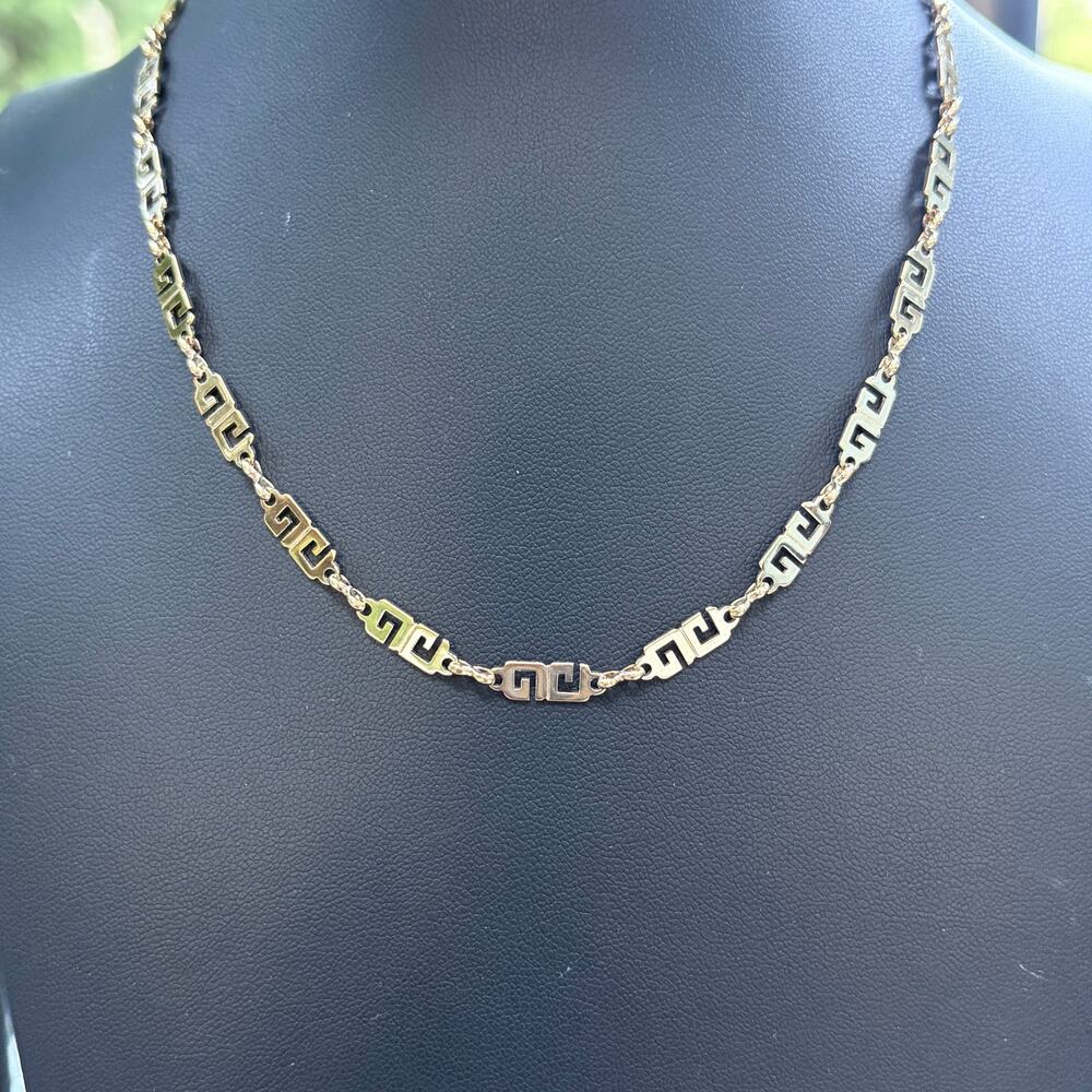 Givenchy Vintage Gold-Tone Greek Key Link Necklace 15 Inch Stamped